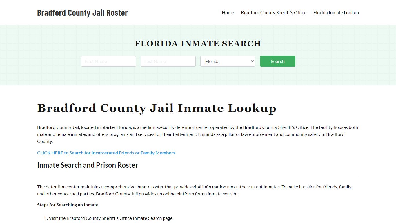 Bradford County Jail Roster Lookup, FL, Inmate Search